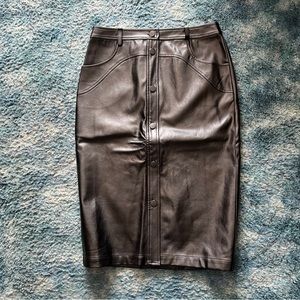 LBV Black Vegan Leather Button Skirt Size 8
